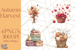 Autumn Harvest PNG Clipart with Pumpkins, Hay, Apples Product Image 1