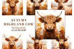 Autumn Highland Cow Watercolor Backgrounds