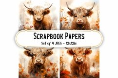 Autumn Highland Cow Watercolor Backgrounds