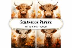 Autumn Highland Cow Watercolor Backgrounds