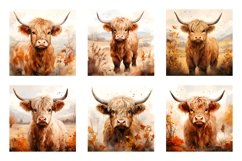 Autumn Highland Cow Watercolor Backgrounds