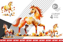 Autumn Horse Watercolor Clipart Product Image 1