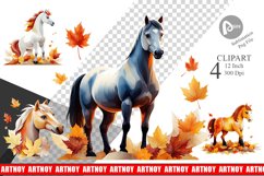 Autumn Horse Watercolor Clipart Product Image 1