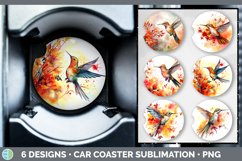 Bundle of six Watercolor Hummingbirds Car Coaster designs.