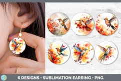 Bundle of six Watercolor Hummingbirds Round Earrings designs.