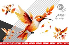 Autumn Hummingbird Watercolor Clipart Product Image 1