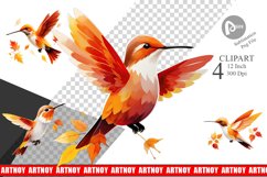 Autumn Hummingbird Watercolor Clipart Product Image 1