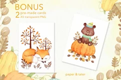 Watercolor Autumn Woodland Clipart, Fall Forest Animals PNG Product Image 3