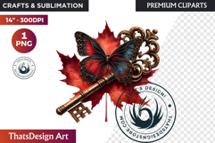 Autumn Jewels Butterfly Clipart: Moody Dark Floral PNG Product Image 1