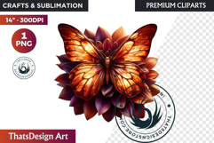 Autumn Butterfly Clipart: Moody Dark Floral Jewels PNG Product Image 1