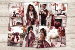 GlamArtZhanna, Fall Junk Journal Paper, Autumn Junk Journal Pages, Autumn Home Collage Sheet, Fall Season Scrapbook Paper, African American Girl Junk Journal Kit, Burgundy Autumn Journal Card, Pumpkin Journaling Pages, Cozy Home Ephemera, Autumn Reading J