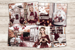 GlamArtZhanna, Autumn Junk Journal Pages, Fall Junk Journal Paper, Burgundy Autumn Digital Collage Sheet, Autumn Home Scrapbook Kit, Autumn Reading Junk Journal Kit, Cozy Home Journal Card, Autumn Library Journaling Pages, Autumn Girl Ephemera Pages, Pump