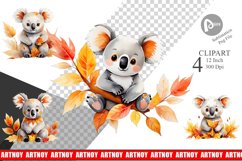 Autumn Koala Watercolor Clipart Product Image 1