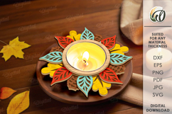 Autumn Leaf Candle Holders Bundle Laser Cut. Home Decor SVG Product Image 2