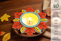 Autumn Leaf Candle Holder Laser Cut. Home Decor SVG Product Image 1