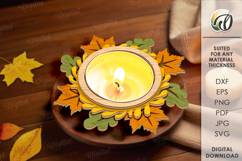 Autumn Leaf Candle Holders Bundle Laser Cut. Home Decor SVG Product Image 7