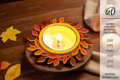 Autumn Leaf Candle Holders Bundle Laser Cut. Home Decor SVG Product Image 8