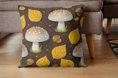 mushroom autumn, forage harvest, realistic woodland, earthy tones, fallen leaves, nature pattern, porcini chanterelle, hedgehog mushroom, seamless background, digital paper, printable art, junk journal, scrapbook paper, commercial use, digital download, m