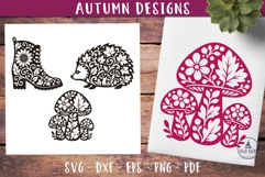 Autumn Mushroom Hedgehog Boot Forest SVG Silhouette