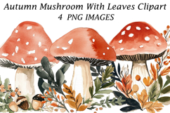 Autumn Mushroom With Leaves Clipart Product Image 1