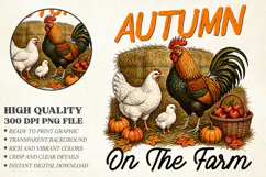 Autumn on the Farm Chicken PNG, Vintage Rooster Family Product Image 1