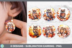 Bundle of six Watercolor Owls Round Earrings designs.