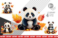 Autumn Panda Watercolor Clipart Product Image 1