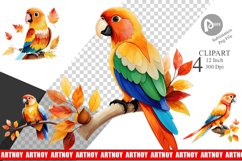 Autumn Parrot Watercolor Clipart Product Image 1
