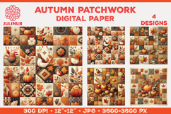 Digital Paper with Autumn Patchwork Design in Warm Colors Product Image 1