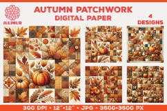 Digital Paper with Autumn Patchwork Design in Warm Colors Product Image 1