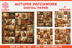 Digital Paper with Autumn Patchwork Design in Warm Colors Product Image 1