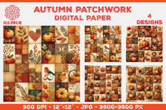 Digital Paper with Autumn Patchwork Design in Warm Colors Product Image 1