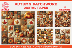 Digital Paper with Autumn Patchwork Design in Warm Colors Product Image 1