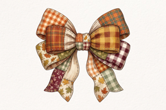 Autumn Patchwork Plaid Bow PNG Product Image 1