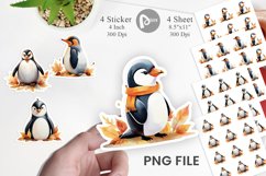 Autumn Penguin Watercolor Sticker Product Image 1