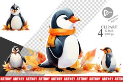 Autumn Penguin Watercolor Clipart Product Image 1