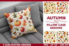 Whimsical Autumn Watercolor Pillowcase Sublimation Design Product Image 1