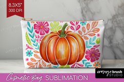 Autumn Pumpkin Cosmetic Bag - Fall Pumpkin, Makeup Bag PNG Product Image 1