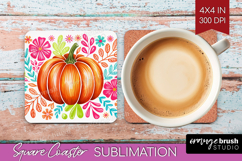 Autumn Pumpkin Square Coaster - Fall Pumpkin, Coaster PNG Product Image 1