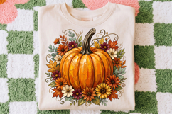 Autumn Pumpkin Floral Png, Watercolor Fall Shirt Design Product Image 2