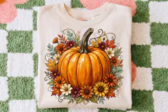Autumn Pumpkin Floral Png, Watercolor Fall Shirt Design Product Image 2