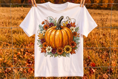 Autumn Pumpkin Floral Png, Watercolor Fall Shirt Design Product Image 3