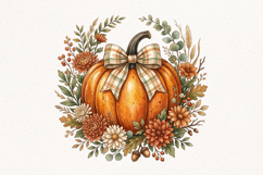 Autumn Pumpkin Floral Wreath PNG Product Image 1
