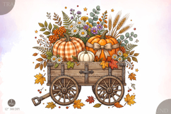 Autumn Pumpkin Wagon Floral PNG,Fall Sublimation Design Product Image 1