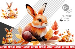 Autumn Rabbit Watercolor Clipart Product Image 1