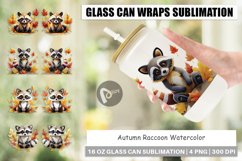 Glass Can Wraps Autumn Raccoon Watercolor Product Image 1