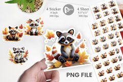 Autumn Raccoon Watercolor Sticker Product Image 1