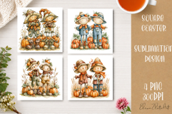 Autumn Scarecrow Coaster PNG | Watercolor Fall Scarecrow Product Image 1