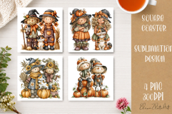 Autumn Scarecrow Coaster PNG | Watercolor Fall Scarecrow Product Image 1
