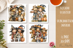 Autumn Scarecrow Coaster PNG | Watercolor Fall Scarecrow Product Image 1